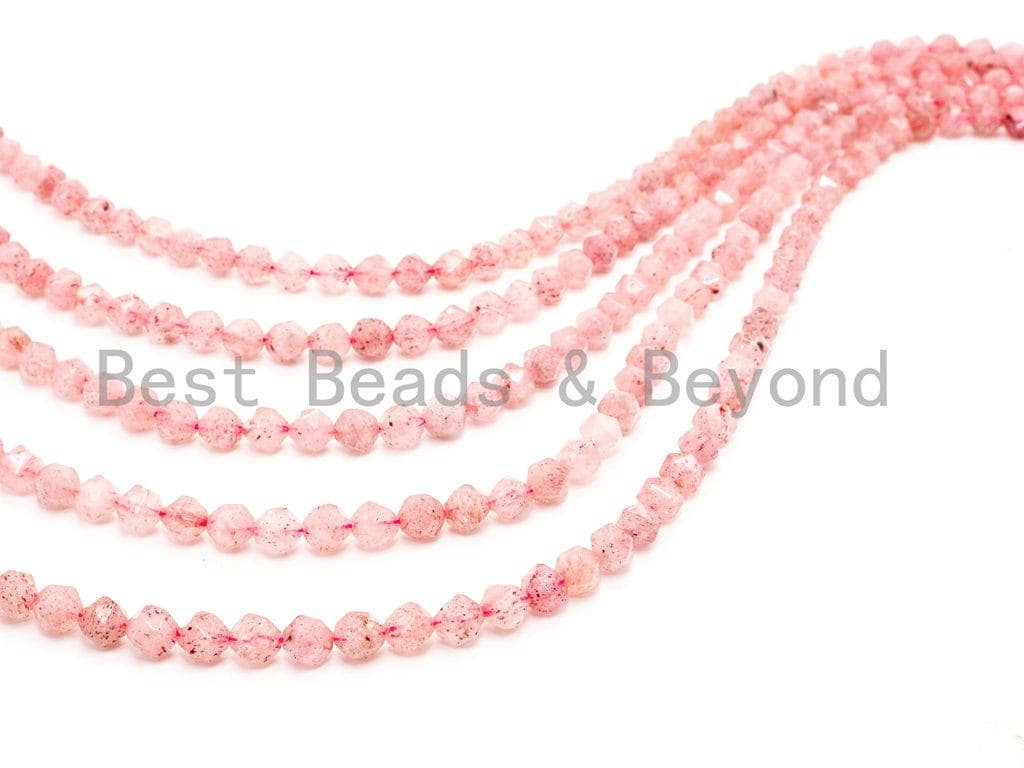 6mm/8mm/10mm Quality Natural Strawberry Quartz beads, Round 16 Faceted Diamond Cut gemstone, Pink Gemstone Beads, 15inch strand, SKU#U39