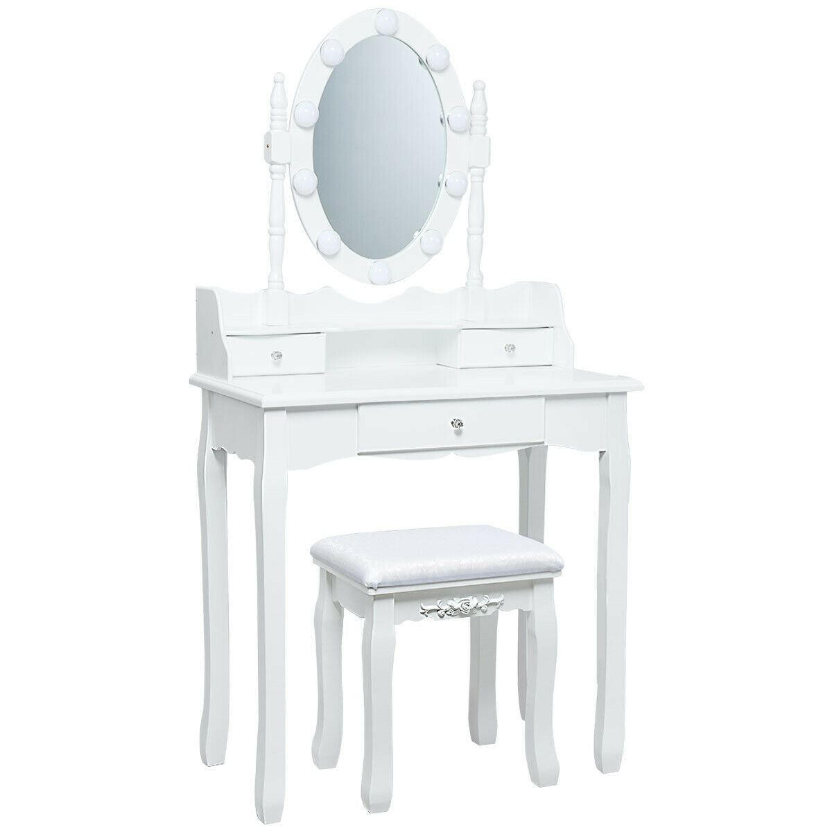 Oval Mirror Vanity Set with 10 LED Dimmable Bulbs and 3 Drawers