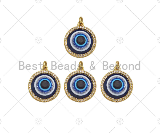 CZ Micro Pave Cobalt Enamel Evil Eye Shape Pendan ,18K Gold Evil eye Charm, Necklace Bracelet Charm Pendant, 18x15mm, Sku#Z1337