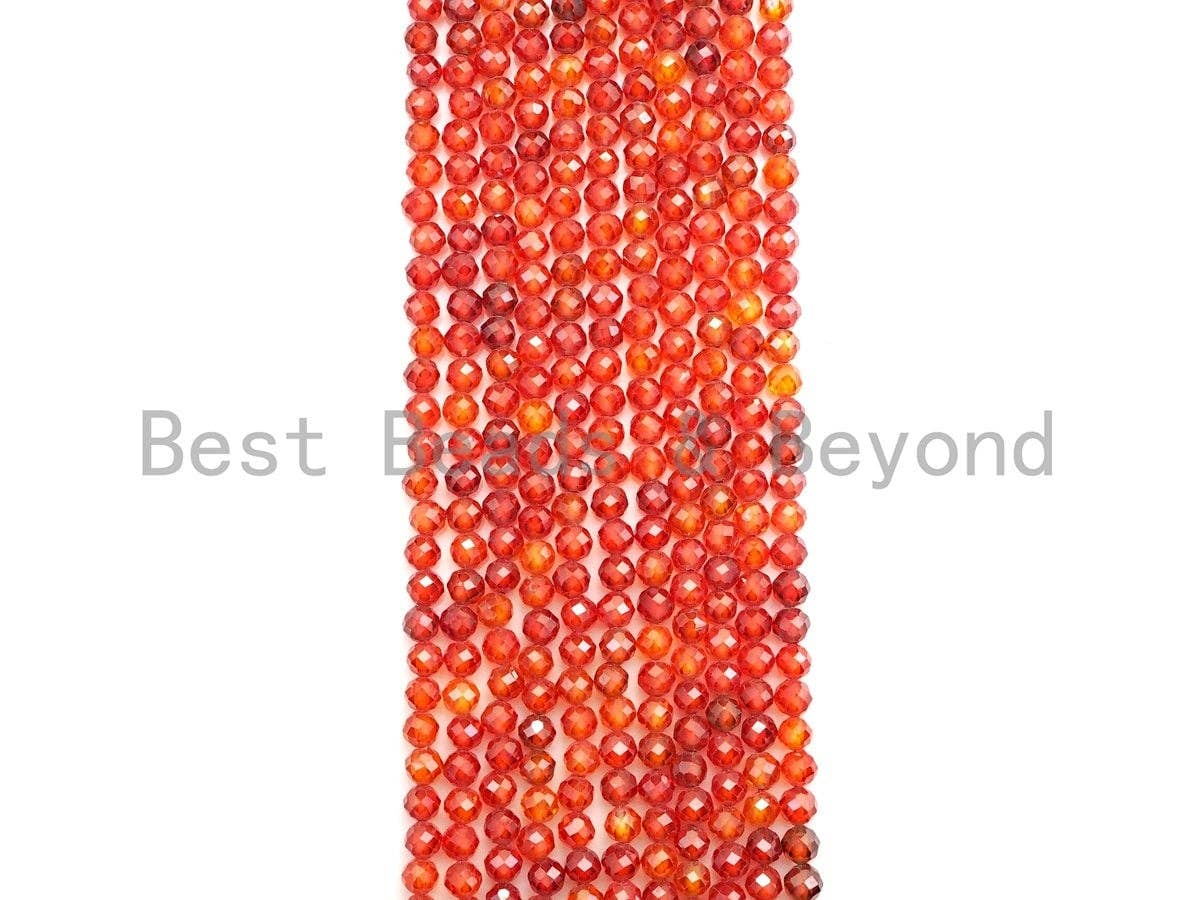 2mm/3mm/4mm High Quality Sparkly Cubic Zirconia Beads, Faceted Sparkly Orange Red Color beads, 15.5inch full strand, SKU#U917
