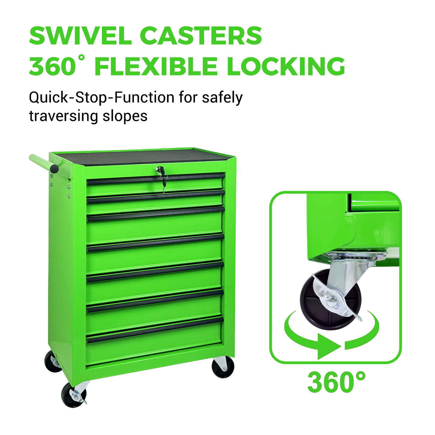 Rolling Metal Tool Chest with 7 Drawers - Green