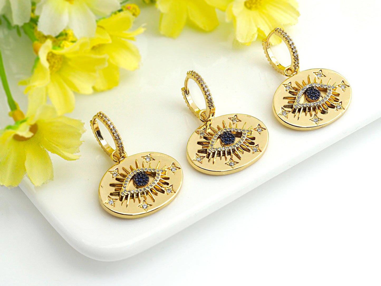 CZ Evil Eye Oval Hoop Earrings, Sku#J198