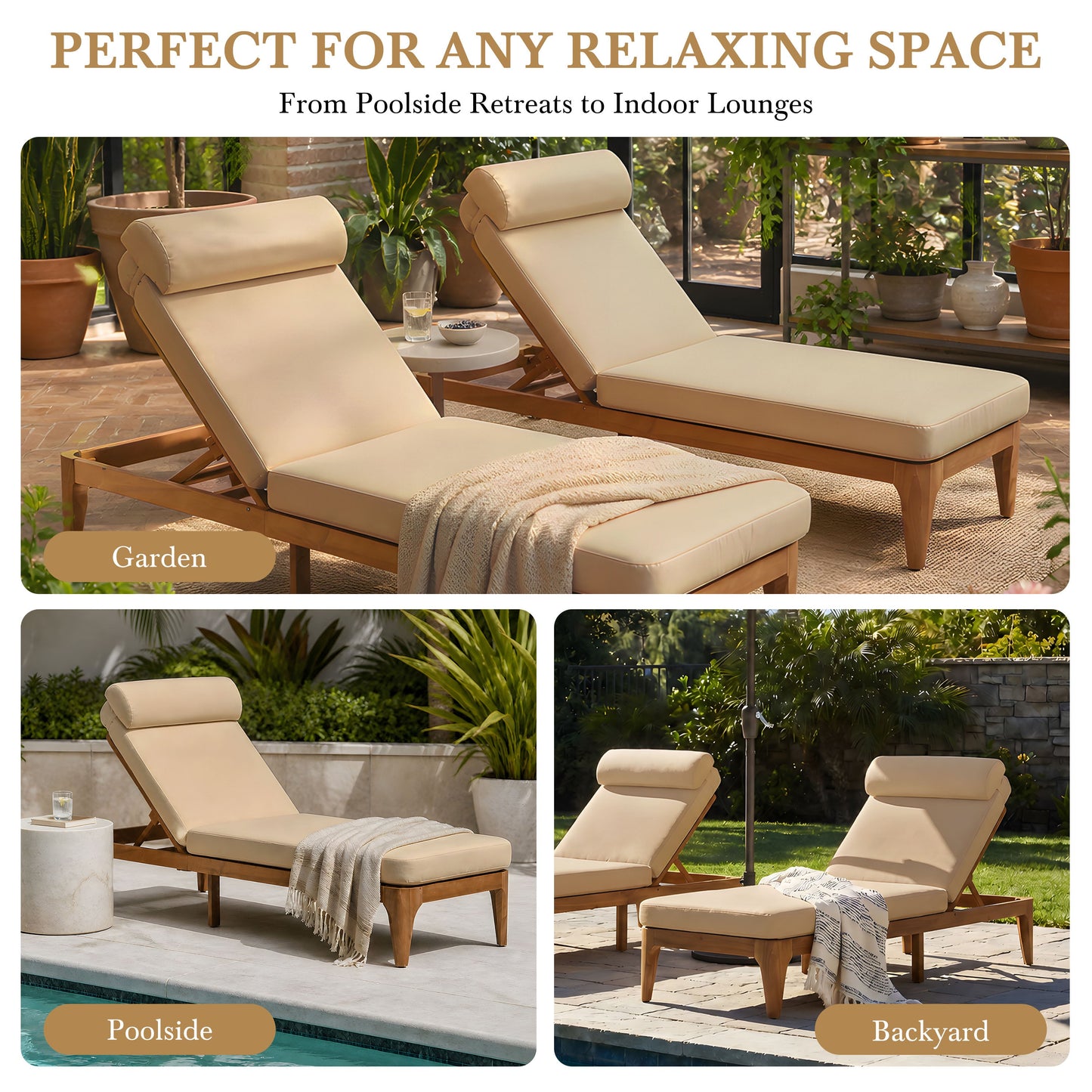 TOPMAX Acacia Wood Chaise Lounge - Set of 2