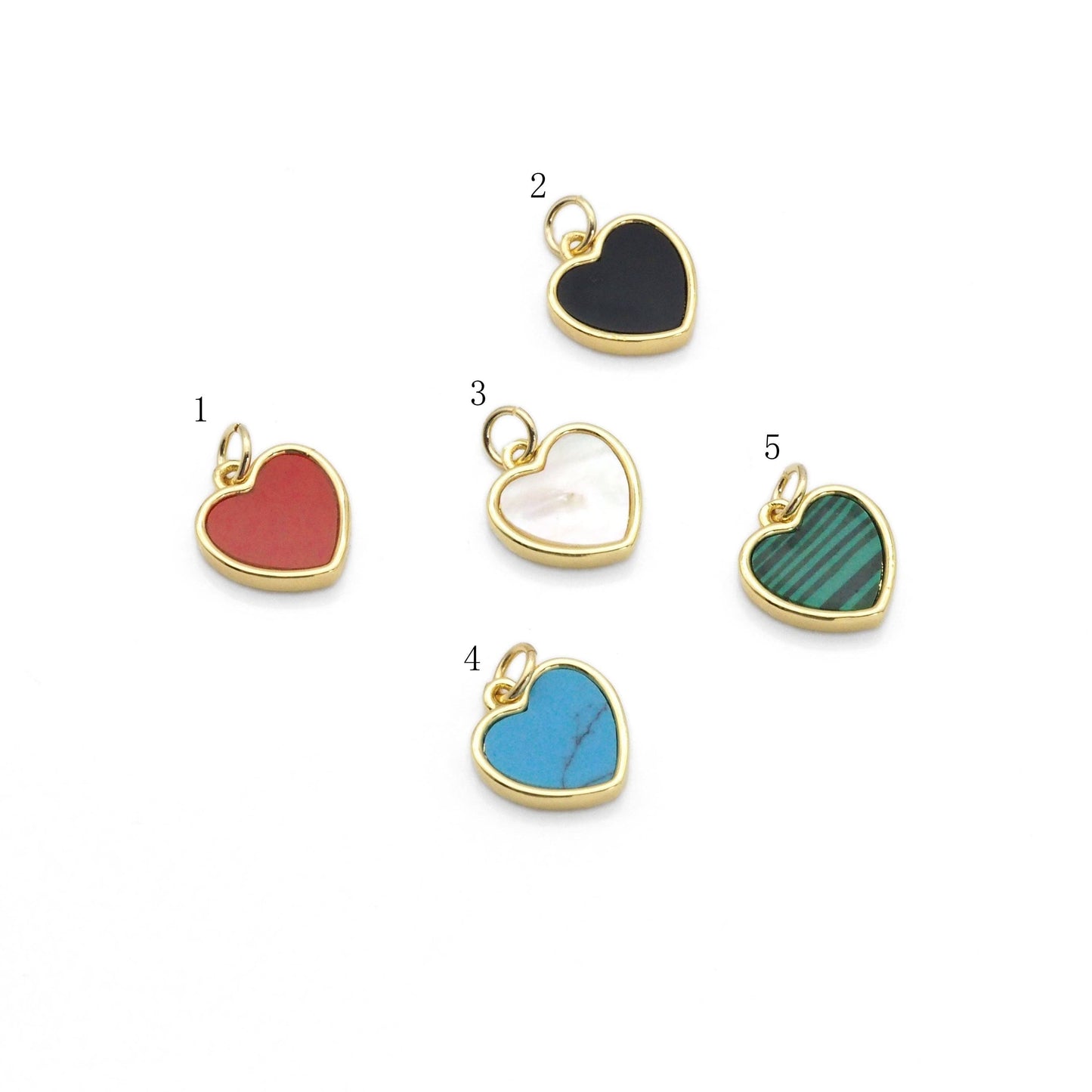 White mother of pearl Red black turquoise green Heart Charm, Sku#LX221