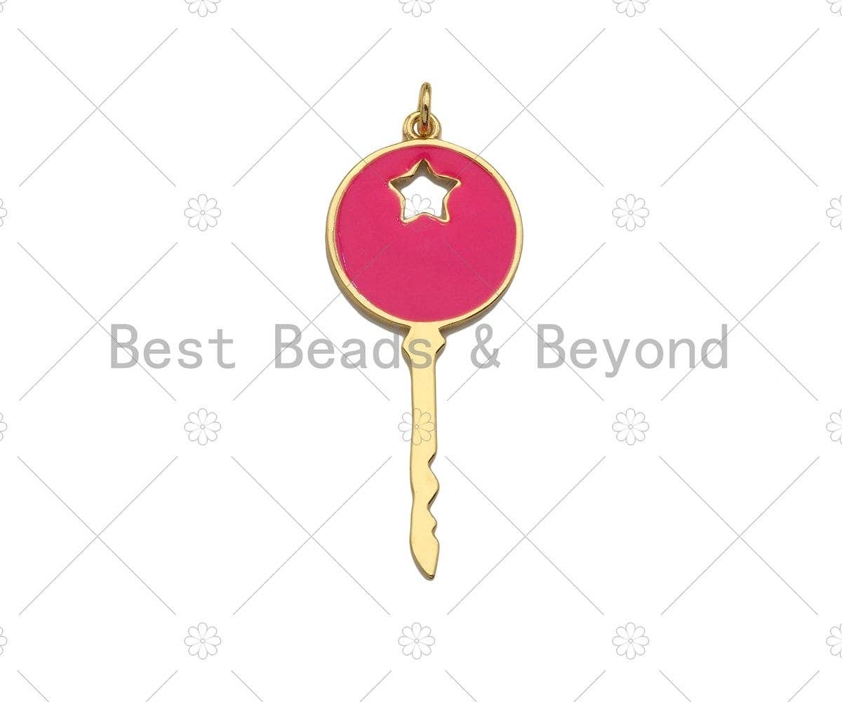 Colorful Enamel Key with Hollow Out Star Shape Pendant, 18K Gold Filled Enamel Key Charm,18x43mm,Sku#L574