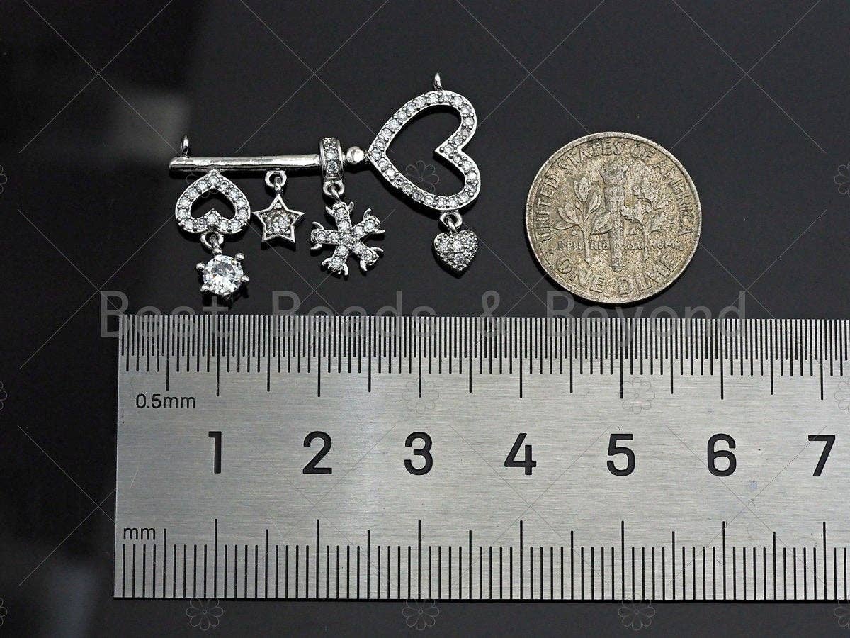 CZ Micro Pave Heart On Key Shape Pendant with Baguette CZ cluster, Gold/Silver/Rose Gold Plated Jewelry,21x31mm,sku#L289