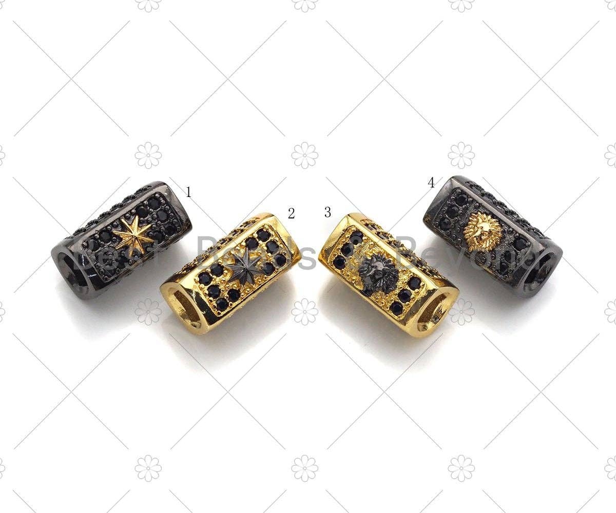 Star/Lion Head Bead,Tube Spacer Bead, Black CZ Pave Tube Spacer Beads for Men/Women Jewelry Making, 7x14mm, ML19C