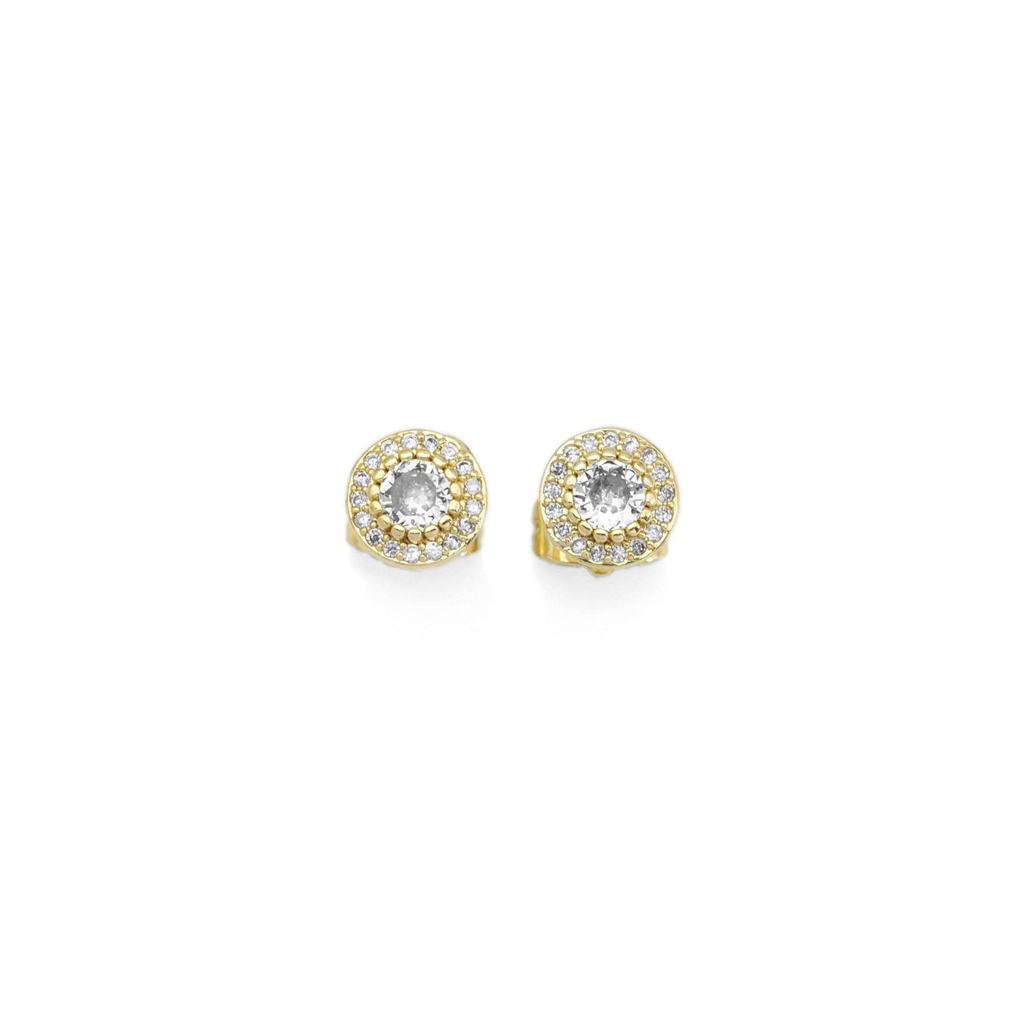 Gold Clear CZ Round Stud Earrings, Sku#LX331
