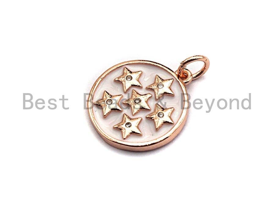 White Enamel Round Disc with Stars Charms Pendant, Enamel Pendant,Round Enamel, Gold/Silver/Rose Oil Drop jewelry Findings,16x20mm,sku#Z373