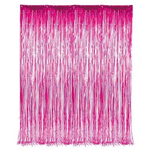3' x 8' (36" x 96") Rideau à franges roses en clinquant métallisé pour porte, fenêtre, décoration de fête