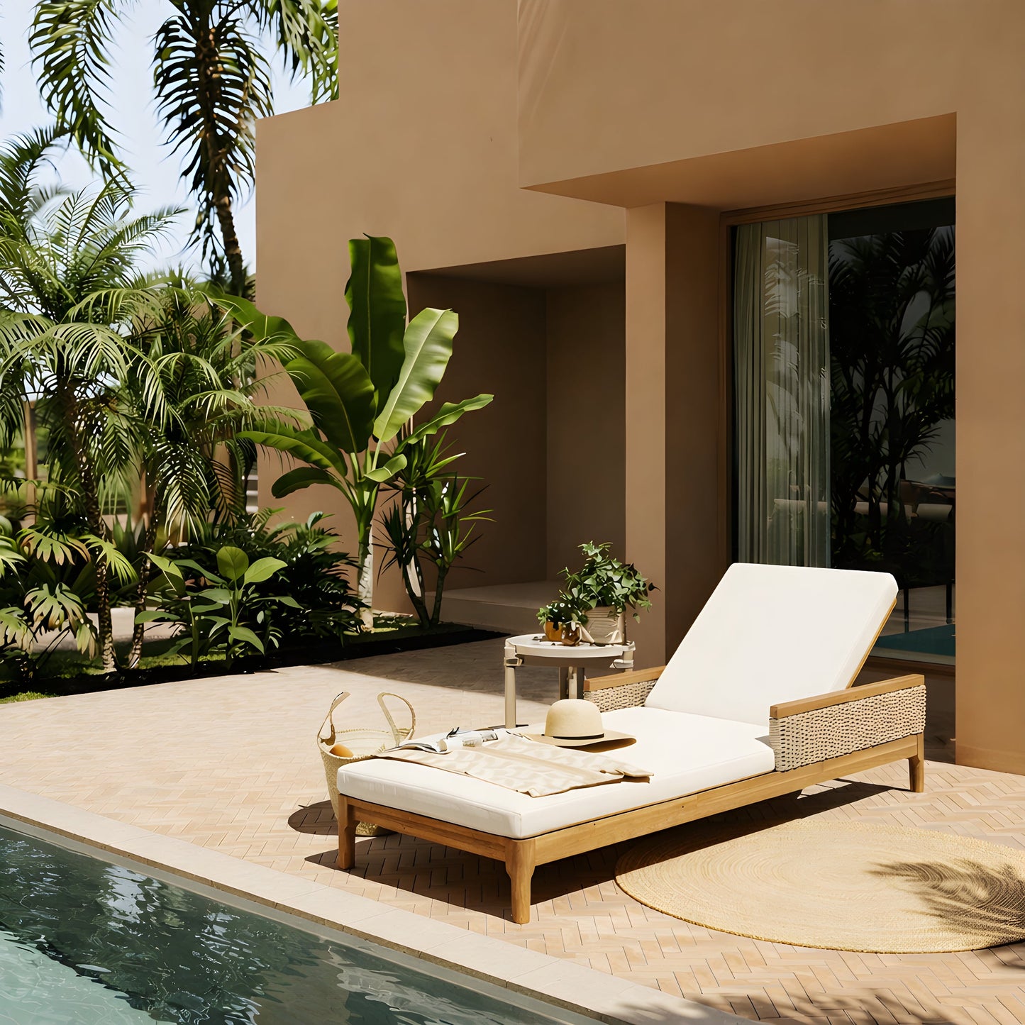 Solid Acacia Wood Sun Chaise Lounger