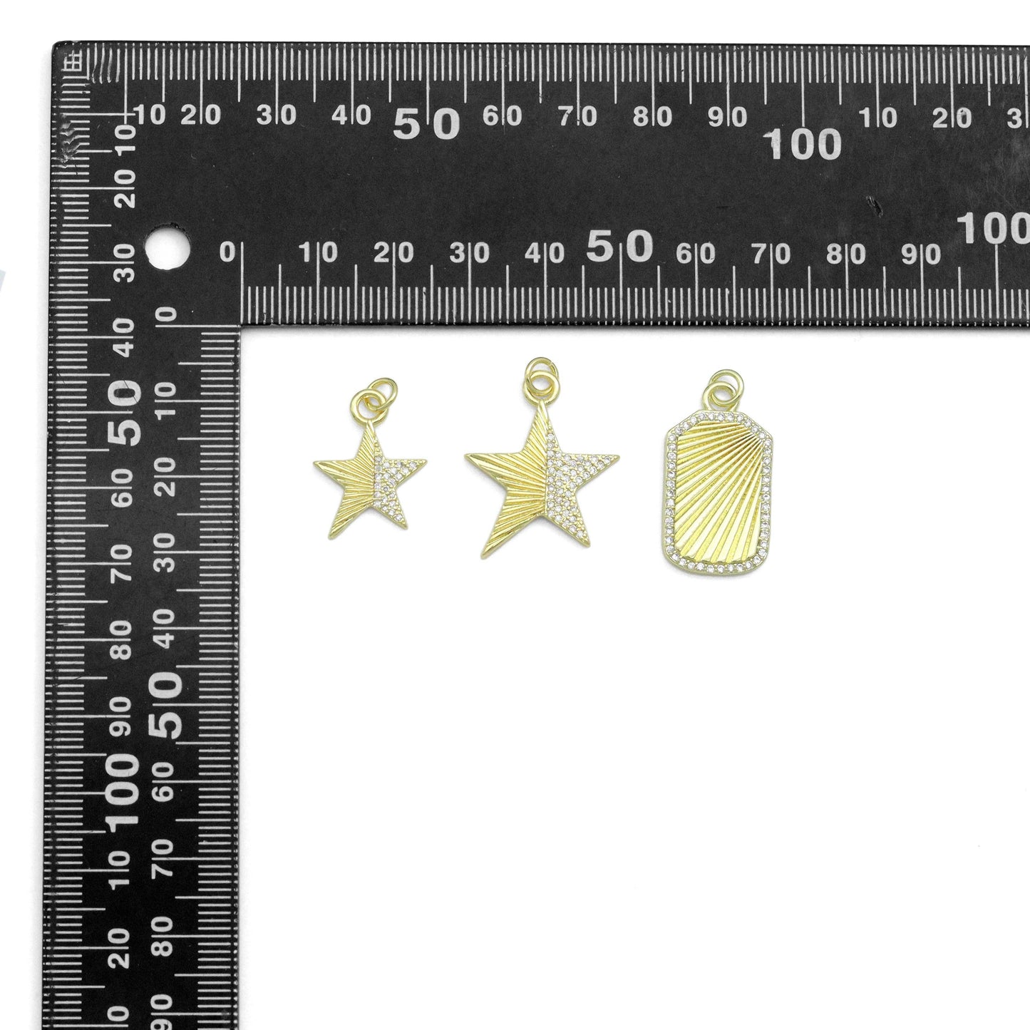 Clear CZ Radical Line Star Dogtag Rectangle Charm Pendant,Sku#LK1255