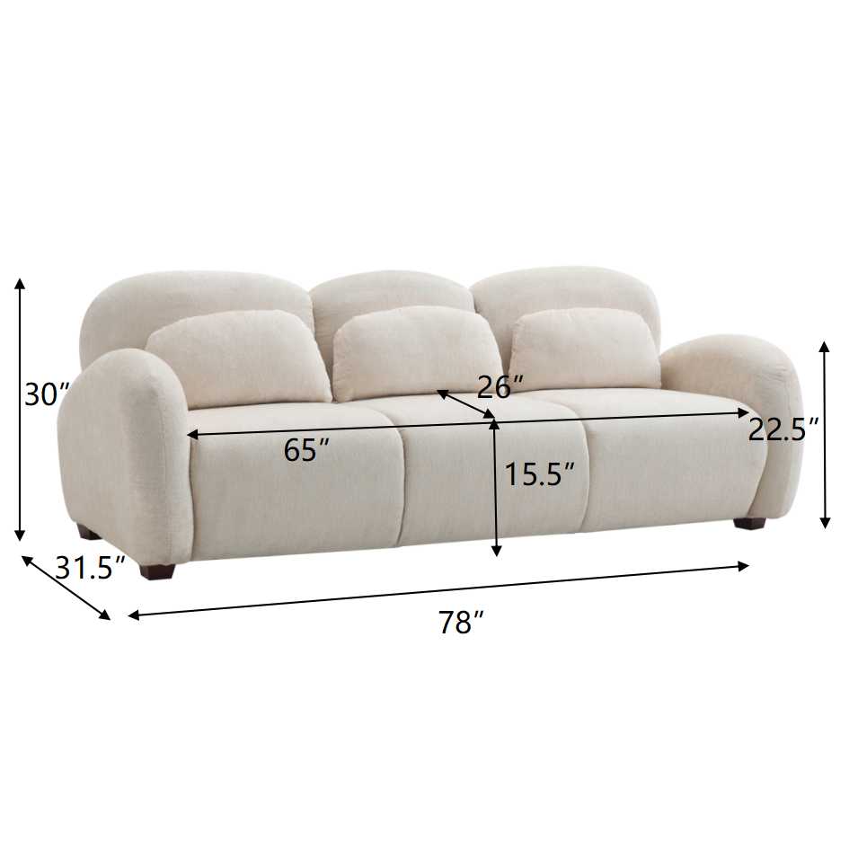 78 Inch Modern 3 Seater Boucle Sofa Upholstered Couch