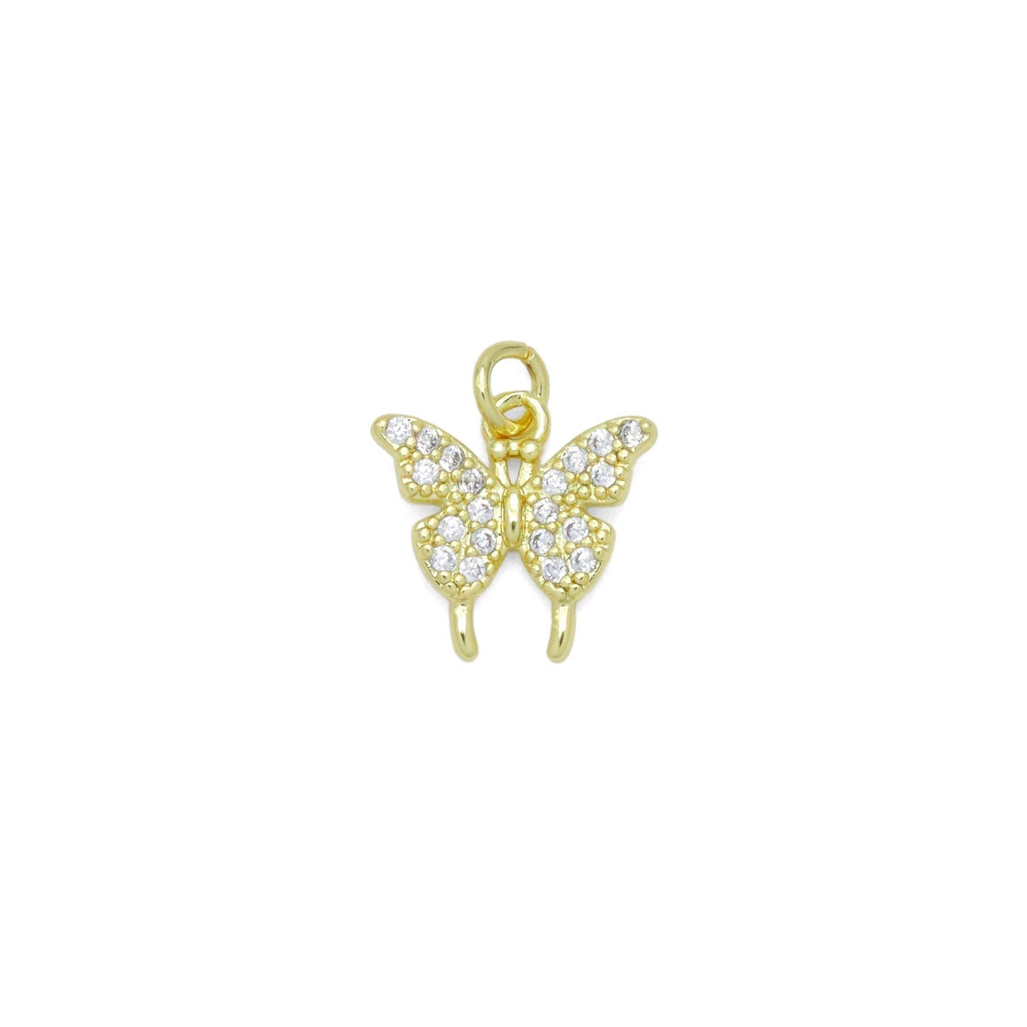 Cute CZ Gold Butterfly Charm Pendant, Sku#LK1062