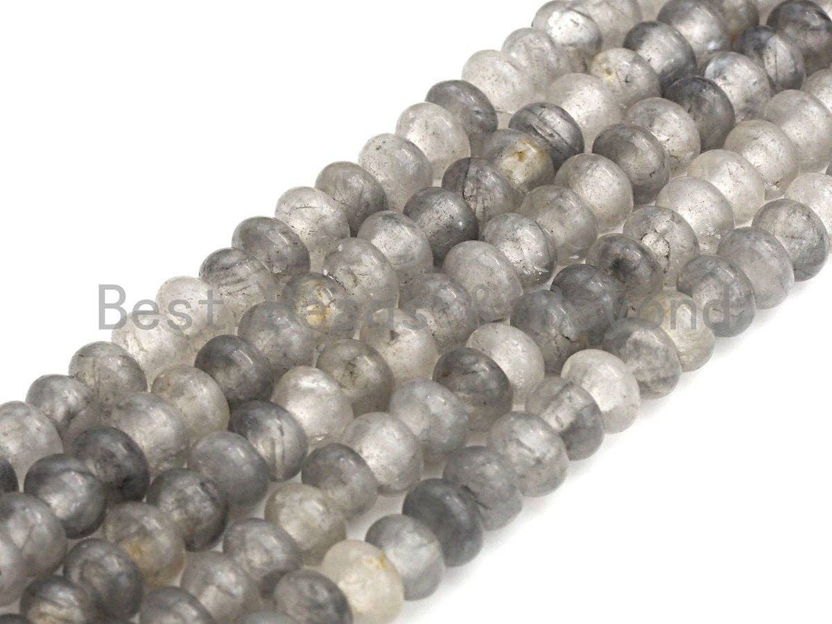 2mm Large Hole Natural Cloudy Quartz Beads, Rondelle Smooth 6x10mm/5x8mm, 8" Long Strands, sku#U701
