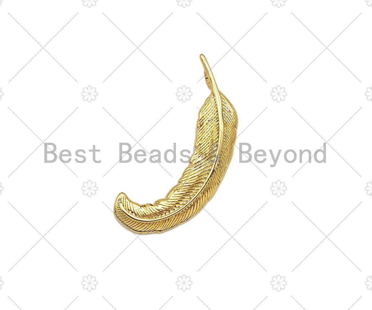 18k Dainty Gold Feather Shape Pendant, Earring Component,Necklace Bracelet Charm Pendant,12x31mm,Sku#Z1303
