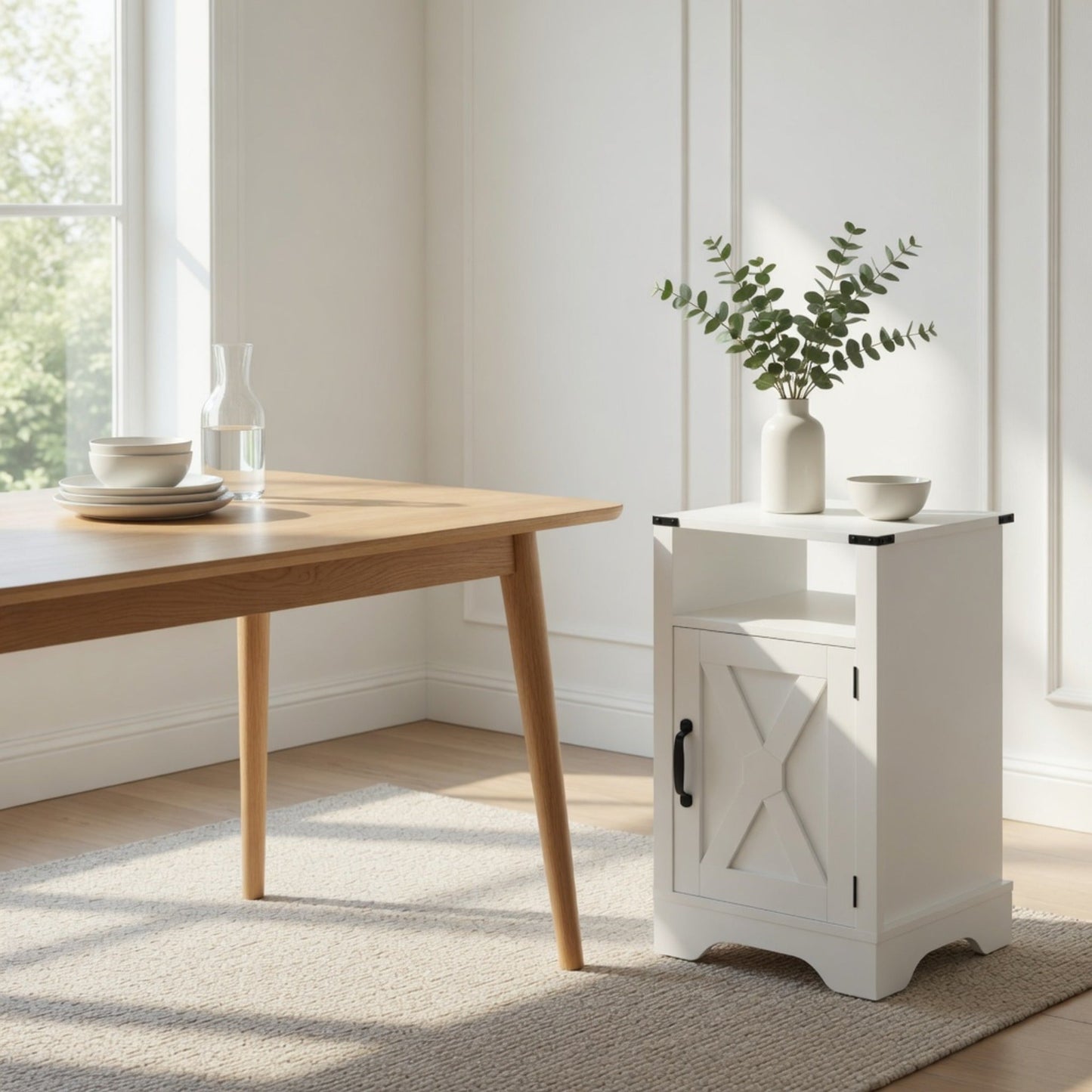 16" White Farmhouse Nightstand with Charging Station