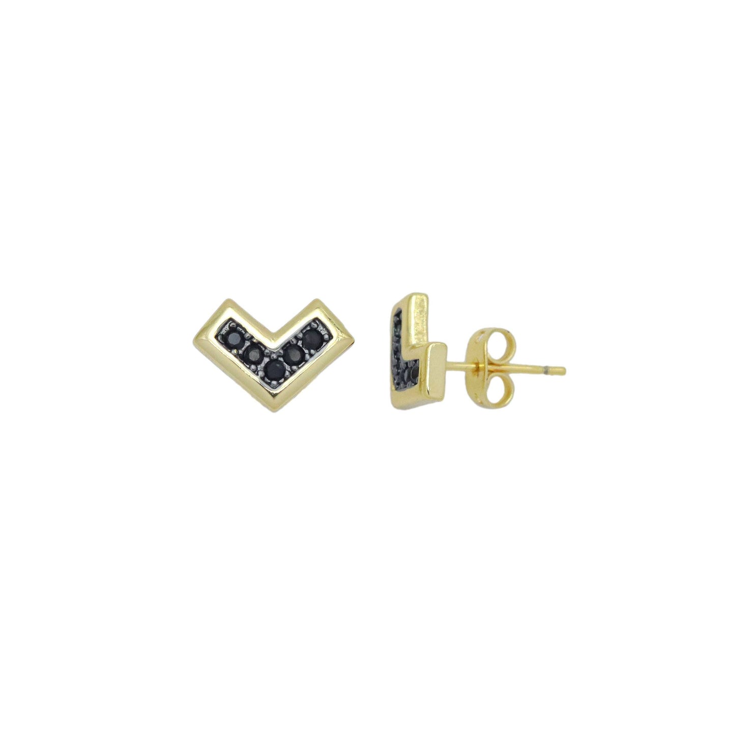 Black CZ Triangle Heart Stud Earrings, Sku#LK999