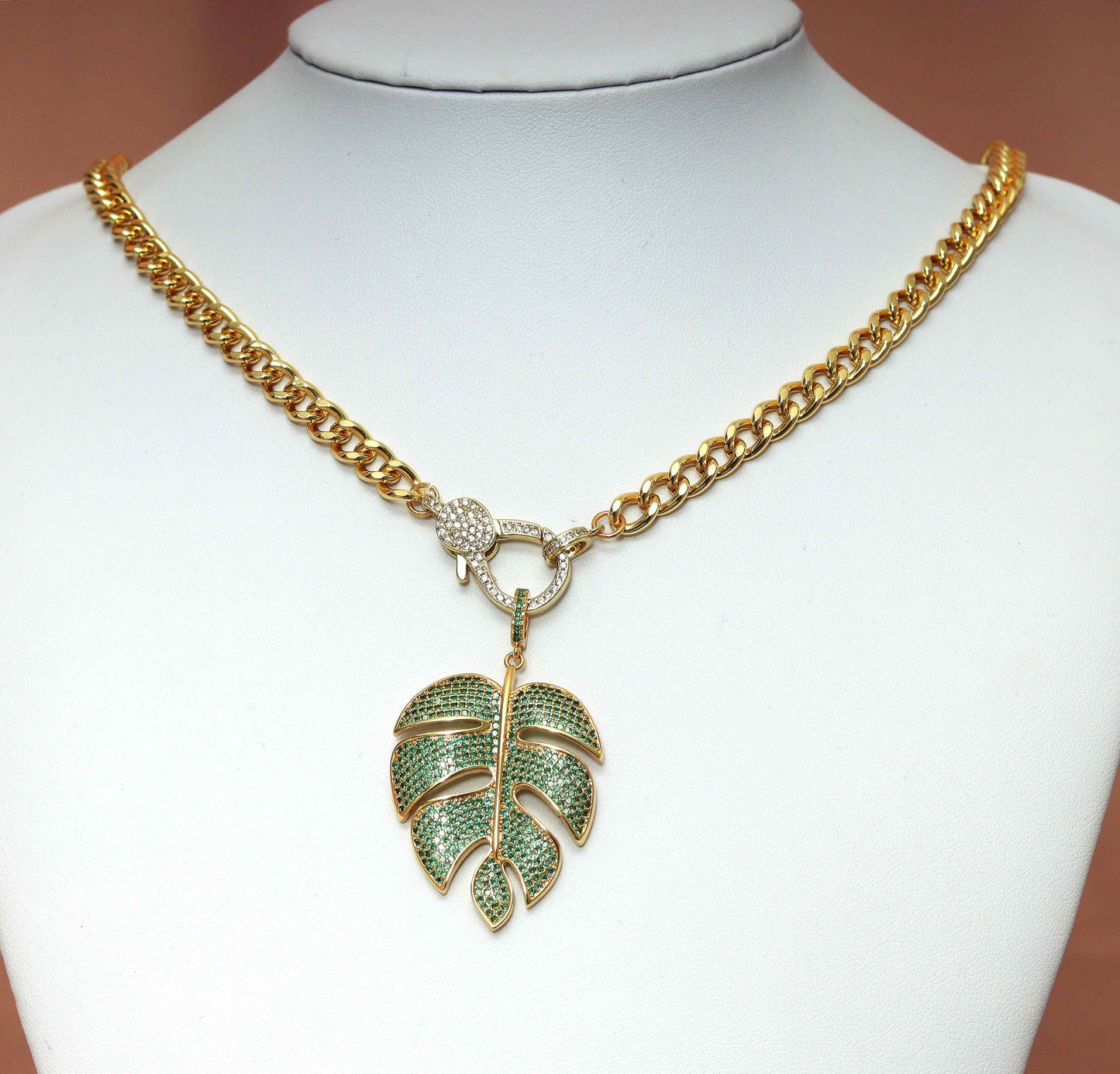Leaf Cuban Chain Necklace, sku#CL08