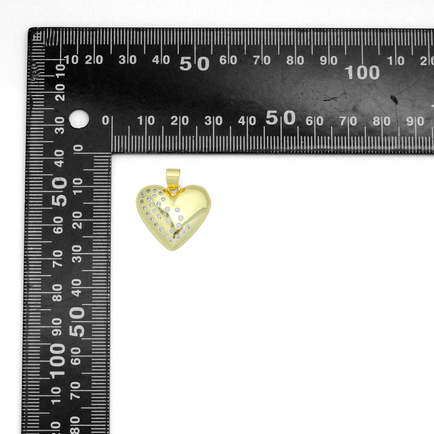 CZ Puffy Heart with Diamond Charm Pendant, Sku#LK1153