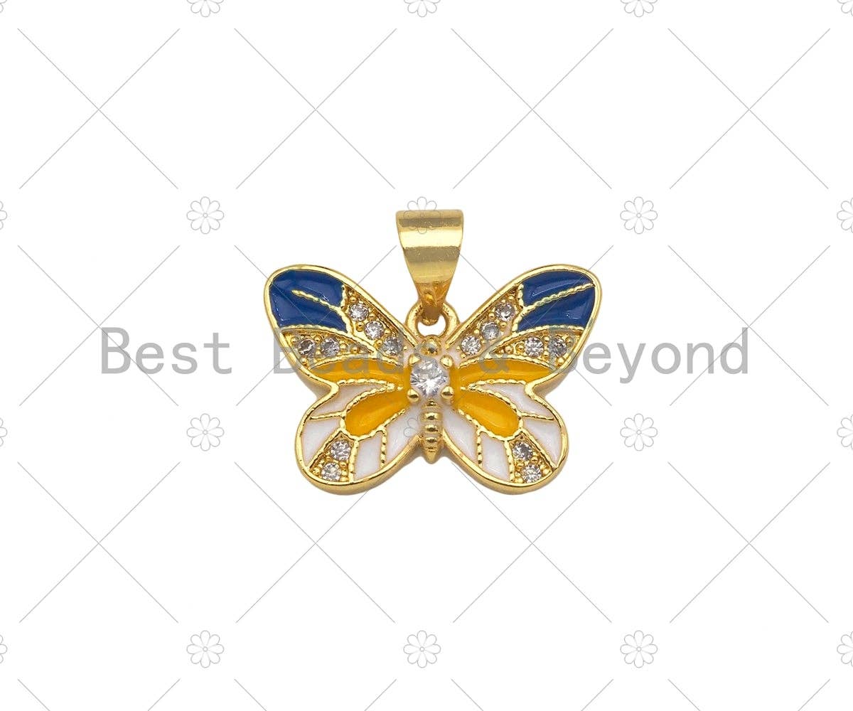 Enamel Colorful Butterfly Shape Pendant,CZ Micro Pave Enamel 18K Gold Pendant,Enamel Jewelry,18x12mm,Sku#LK297