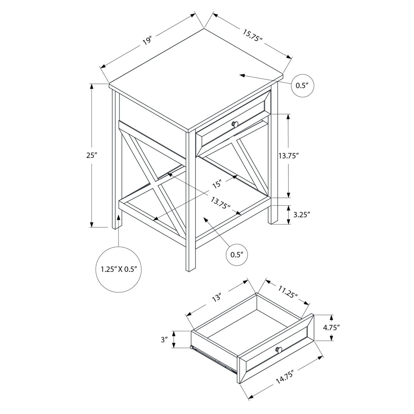 Accent End Table, 2 Tier, Storage Drawer, Transitional Style