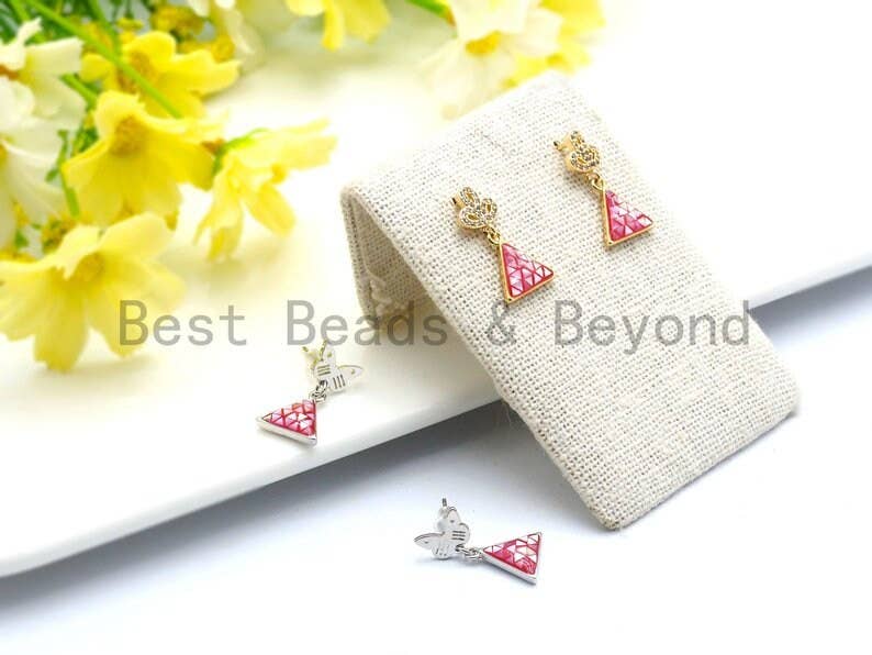 100% Natural Pink Color Shell in Triangle Shape-Gold/Silver Pink Shell Charm-Fuchsia Shell Charm, Shell Beads, 11x12mm,SKU#Z309