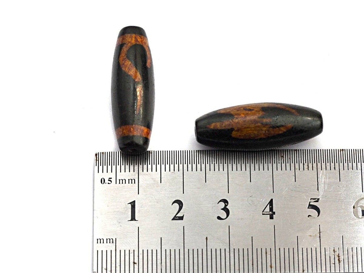 Natural Tibetan Agate Long Oval Shape Beads, Black Brown Dzi beads, Barrel Agate Beads, 10x30mm, sku#U562