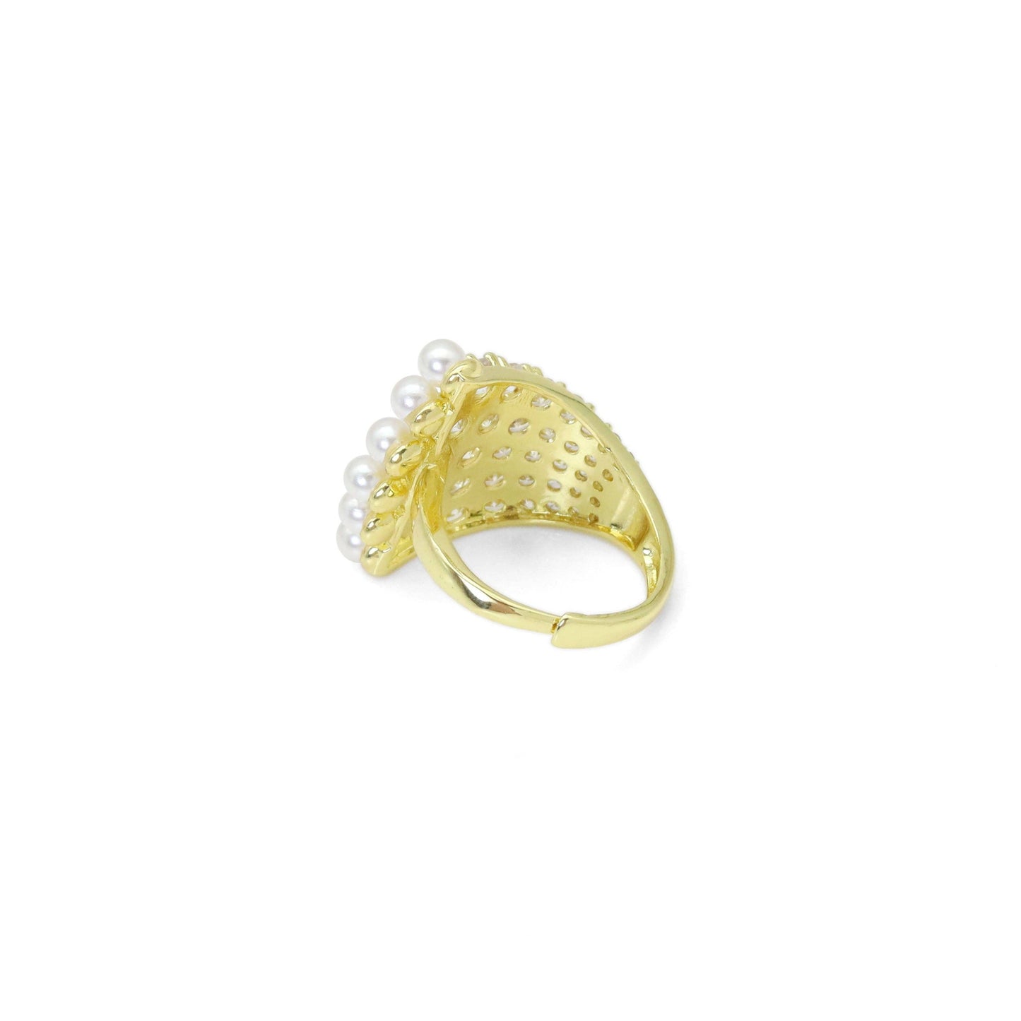 Clear CZ Gold Silver White Pearl Peacock Adjustable Ring, Sku#A186