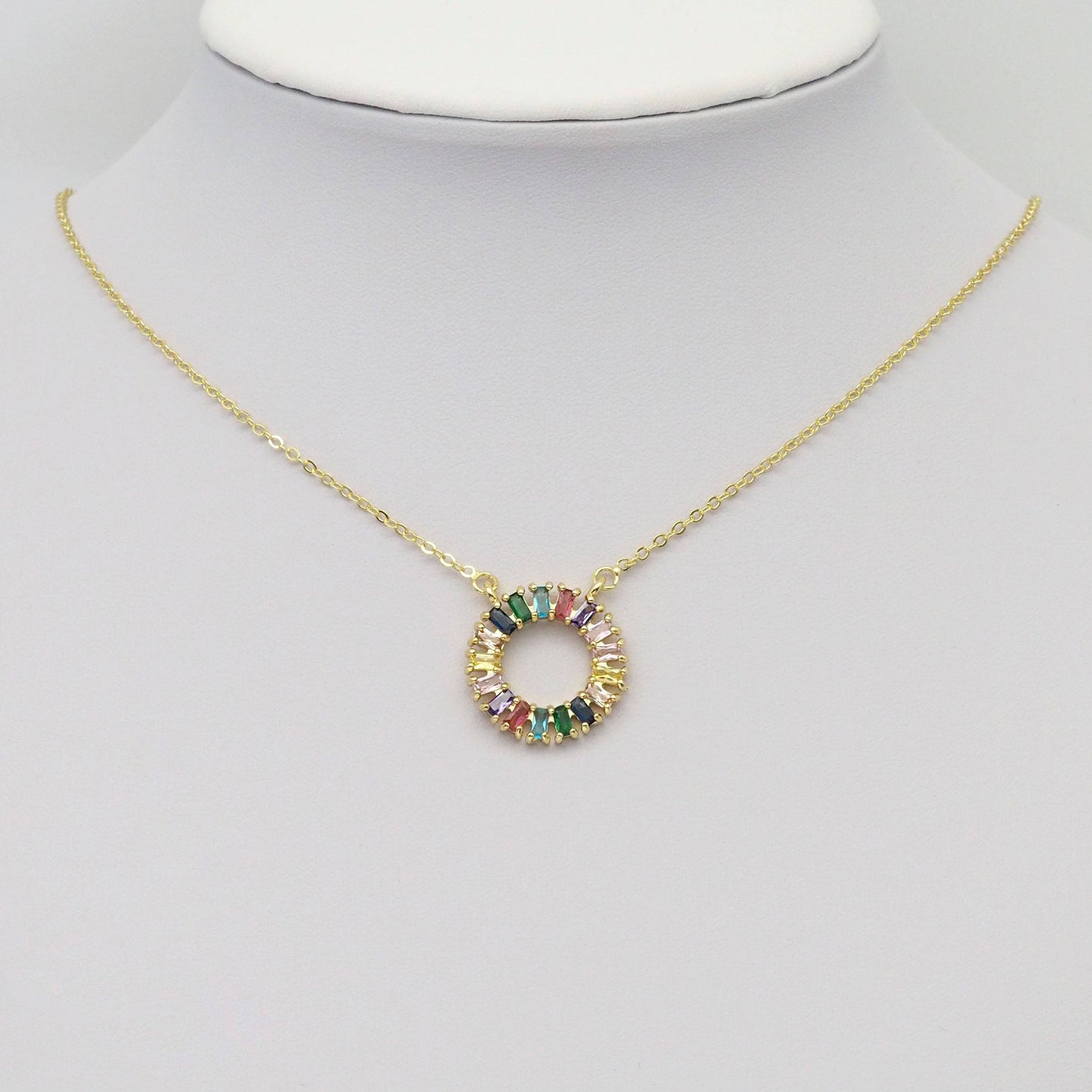 Colorful Baguette CZ Gold Round Ring Charm, Sku#LX306
