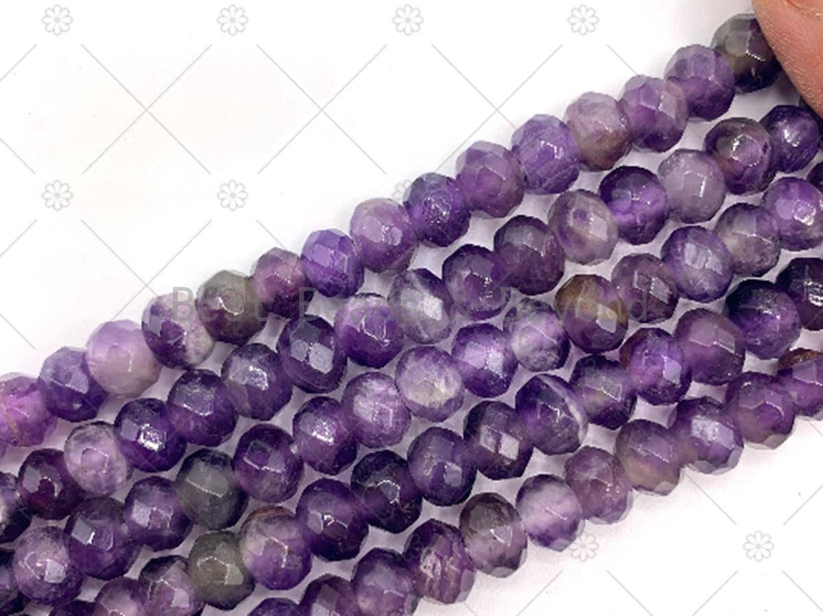 2mm Large Hole Natural Purple Amethyst Beads, 6x10mm Rondelle Faceted Amethyst, Big Hole Beads, 8" Long Strands, Sku#U1241