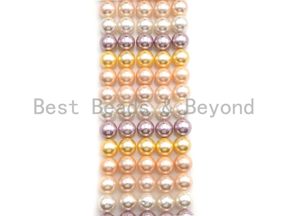 Mother of Pearl Gold Pink Purple White Mixed Color Round Smo