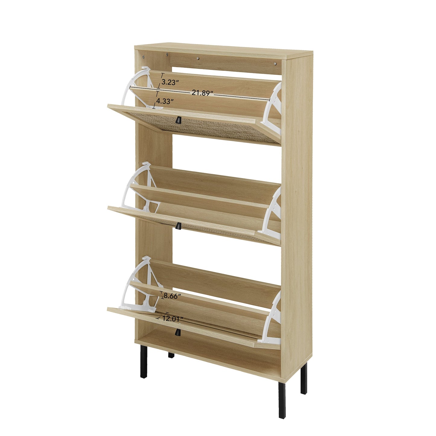 Rattan 3 Door Shoe Rack, Freestanding Modern Shoe Storage Cabinet