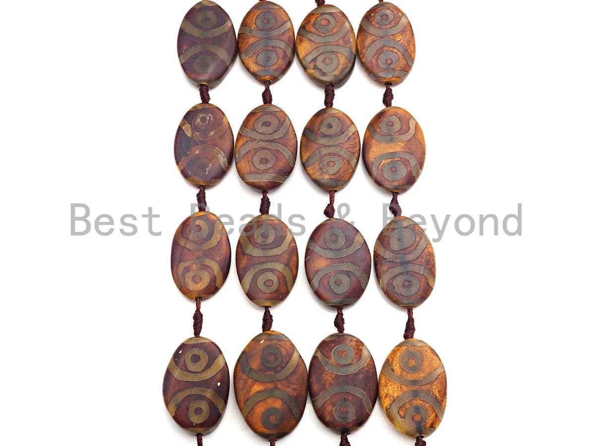 1pc/8pc Natural Tibetan Agate Flat Oval Spacer Beads, Brown White Dzi Spacer Beads, Tibetan Dzi Beads, 25x36mm, sku#U876