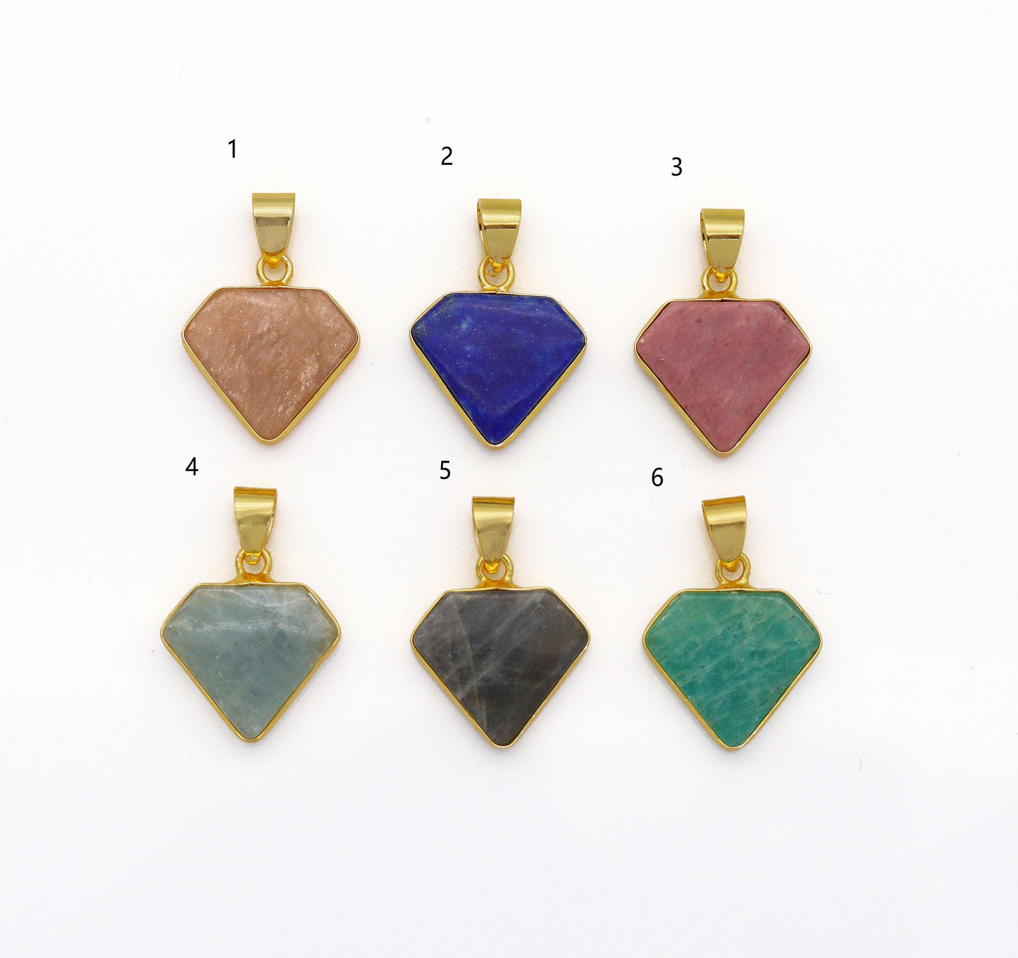 Labradorite/Lapis/Moonstone/Amazonite Diamond Shape Gemstone Pendant, Sku#LY19