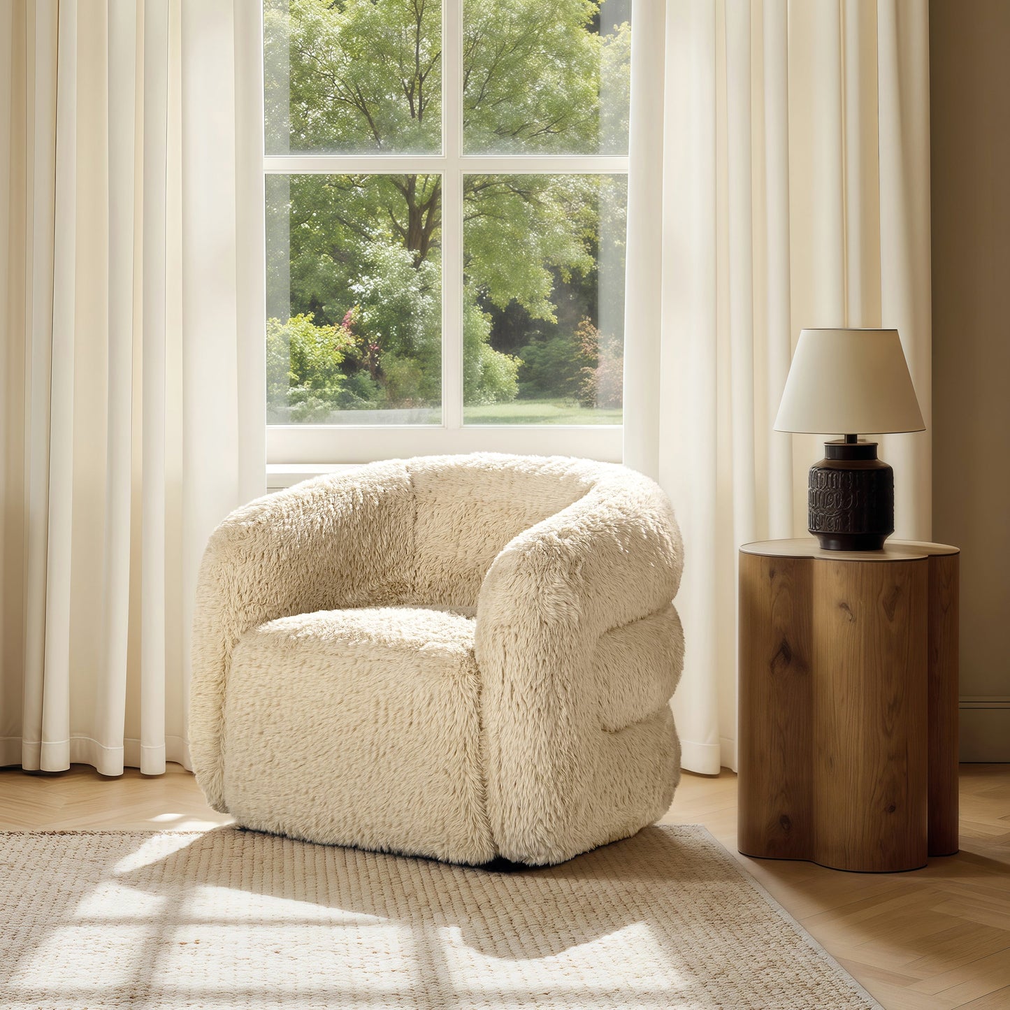 Colt 33" Fur Swivel Upholstered Barrel Accent Arm Chair