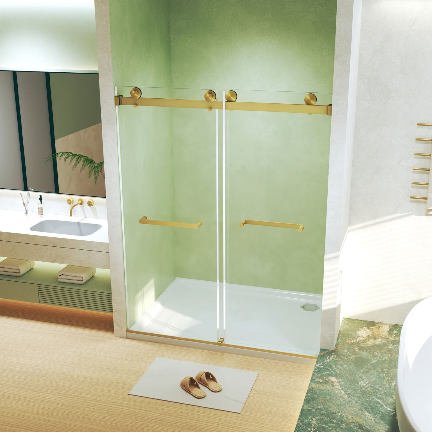 Frameless Double Sliding Shower Door 56-60" W x 74" H