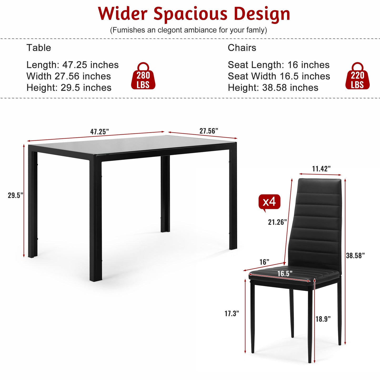 5 Pieces Dining Table Set for 4
