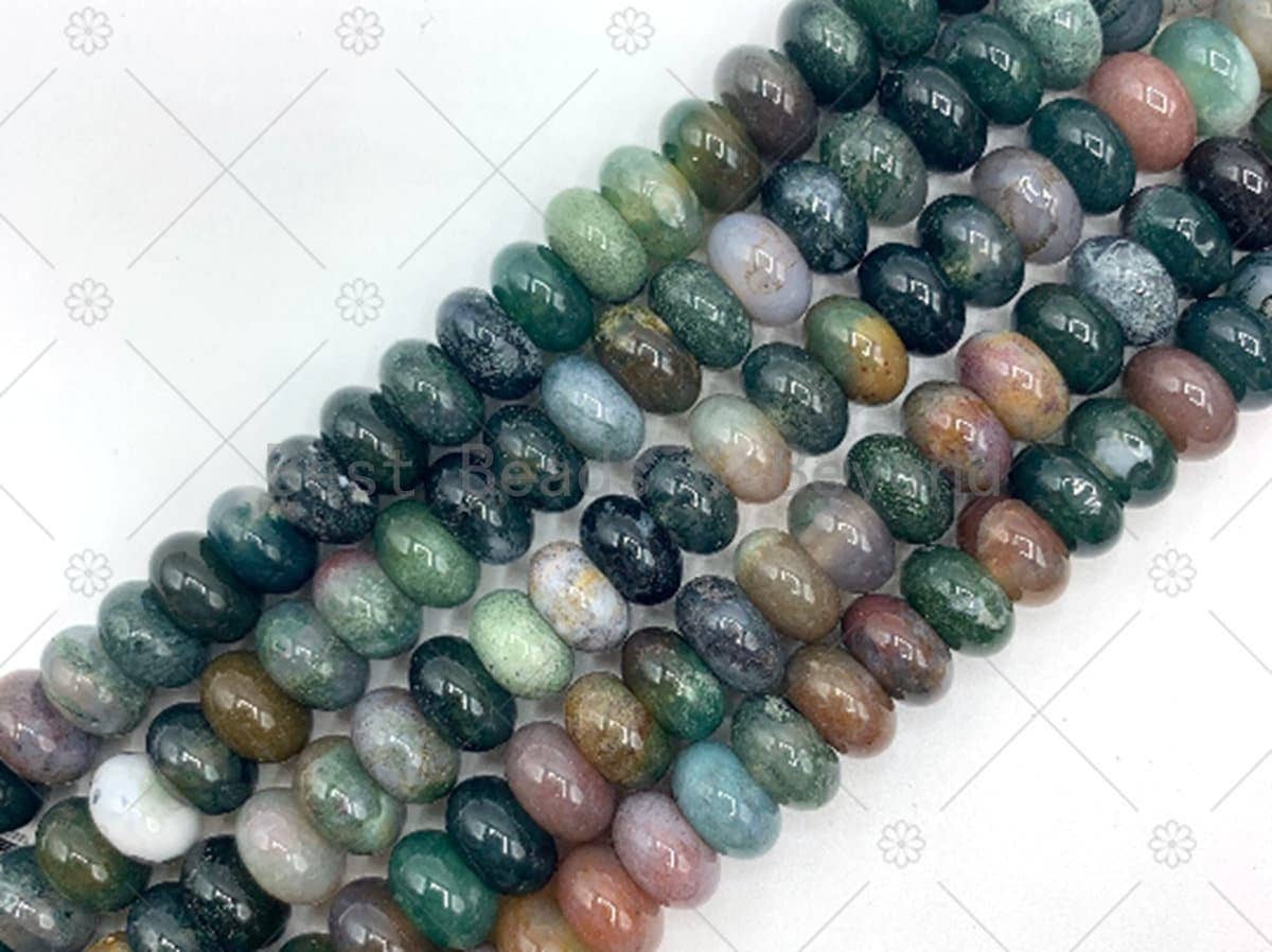 2mm Large Hole Natural Indian Agate Beads, 6x10mm Rondelle Smooth Indian Agate, Big Hole Beads, 8" Long Strands, Sku#U1238C