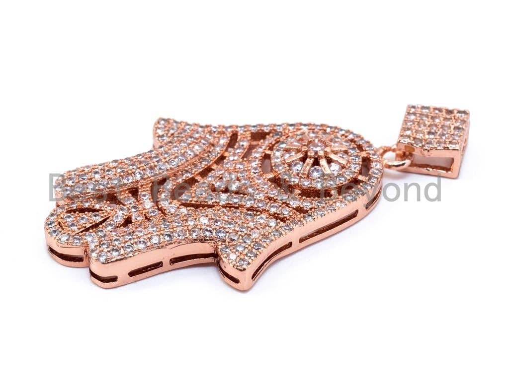 CZ Micro Pave Hamsa Hand with Flat Square Bail Pendant, Cubic Zirconia Pendant, 26x45mm, sku#L37