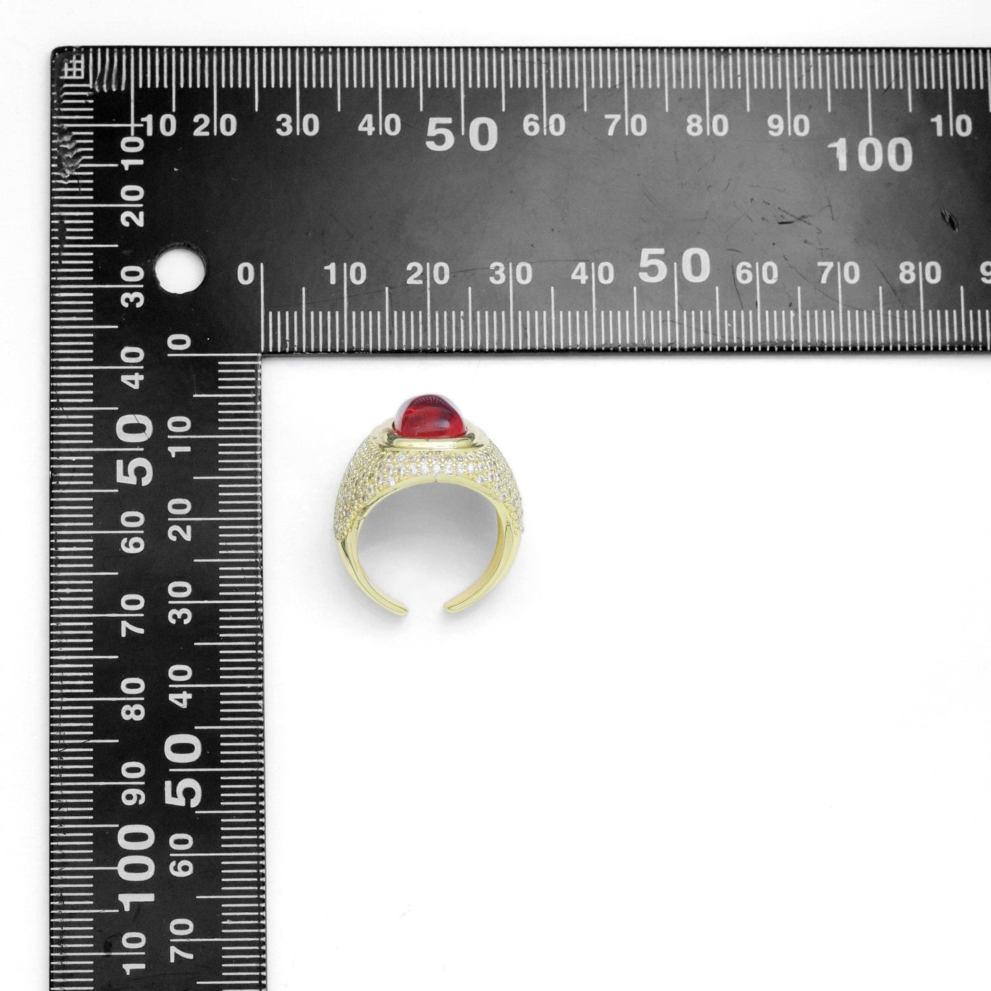 Gold CZ Ruby Statement Ring, Sku#LX603