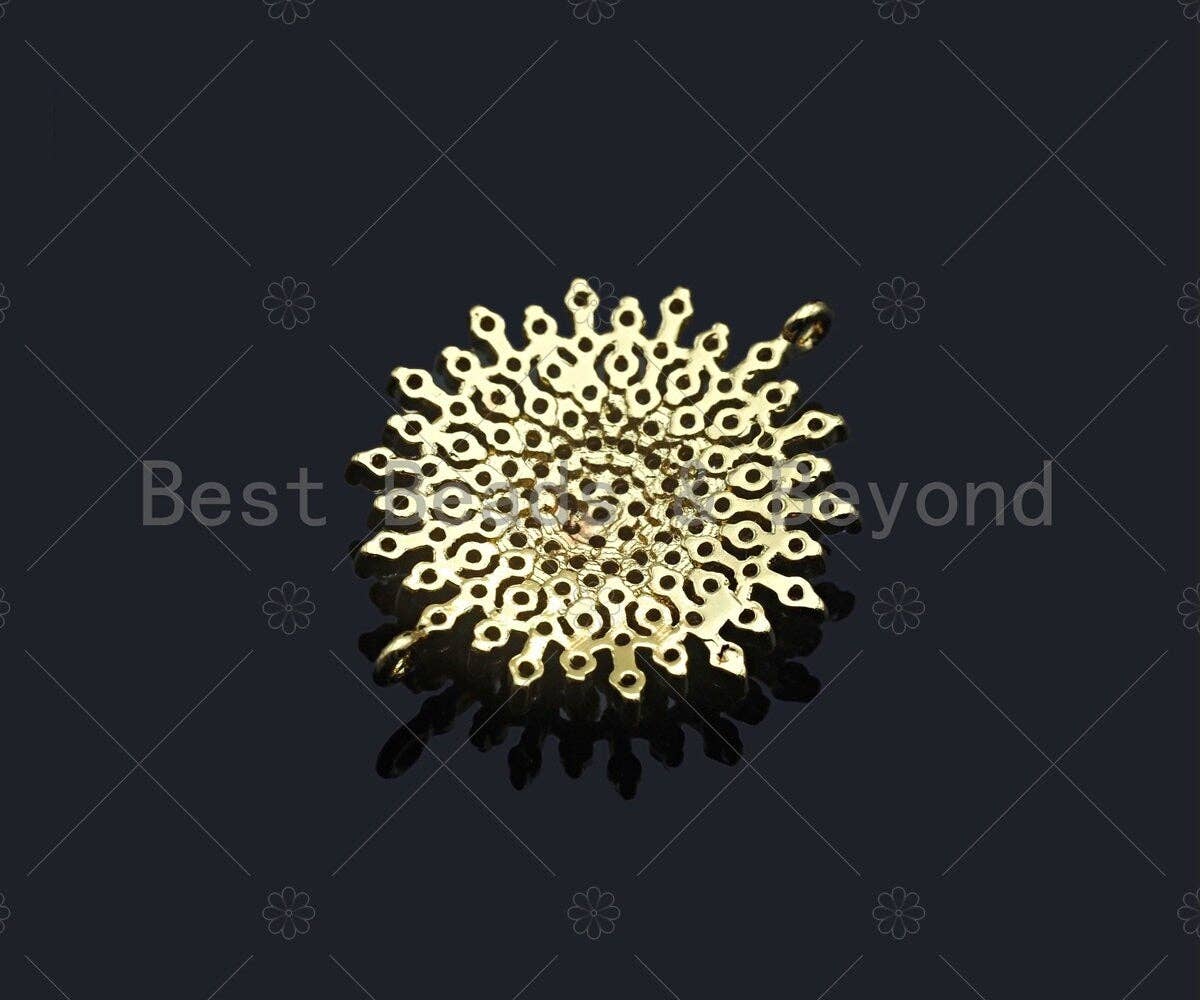 CZ Micro Pave Sparkly flower Connector, Cubic Zirconia Flower Space Connector, 18K Gold Finish, 21x26mm, sku#LK151