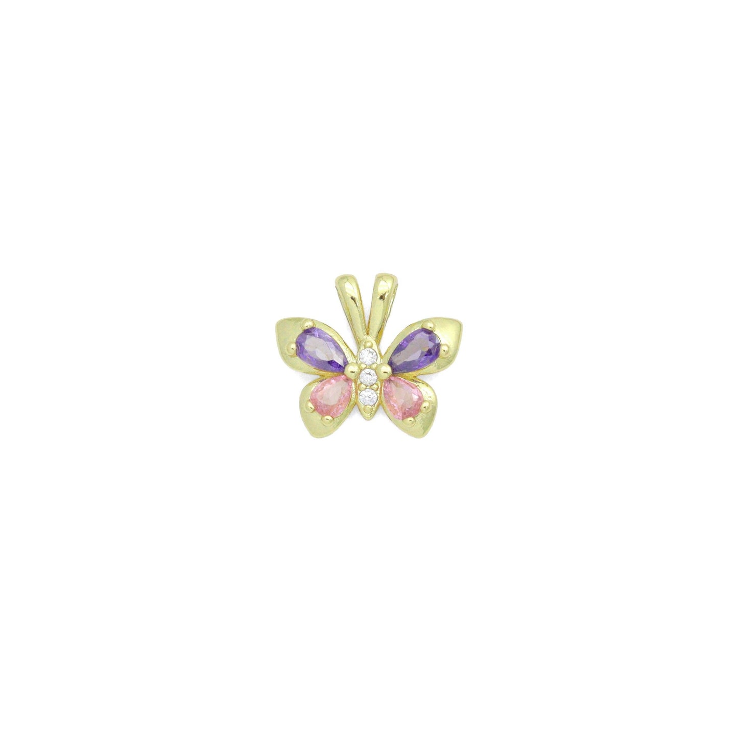 Pink Purple Crystal Gold Butterfly Charm Pendant,Sku#LK1210
