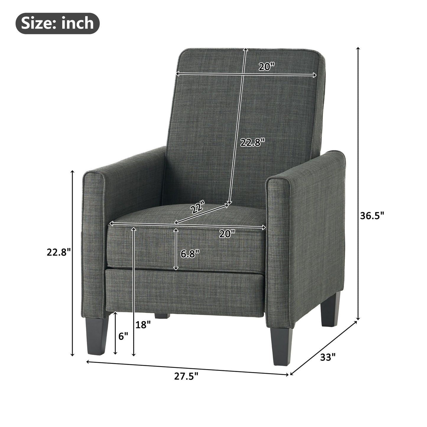27.5" Push Back Recliner Chair