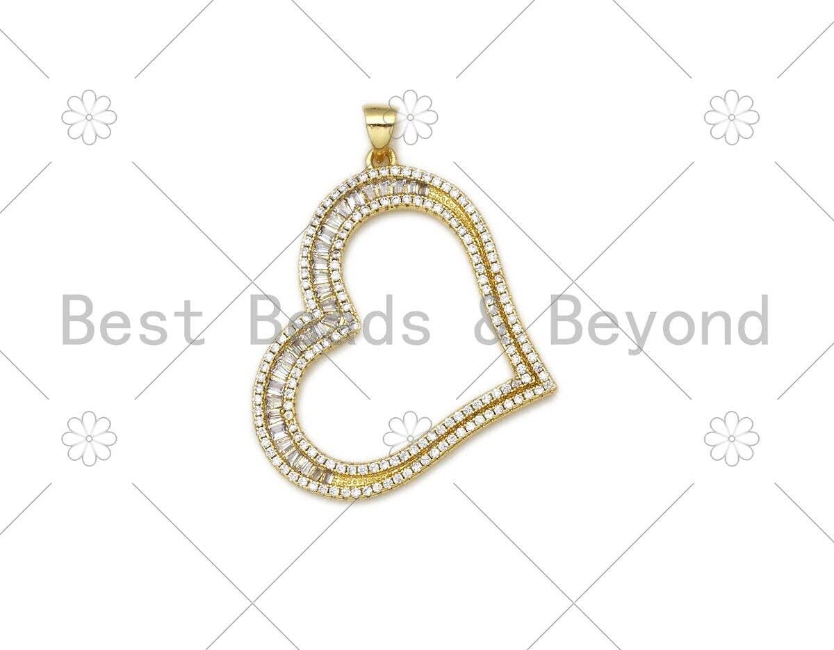 CZ Micro Pave Heart Shape Pendant/Charm,18K Gold Filled Heart Charm,Necklace Bracelet Charm Pendant,30x37mm,Sku#LK399