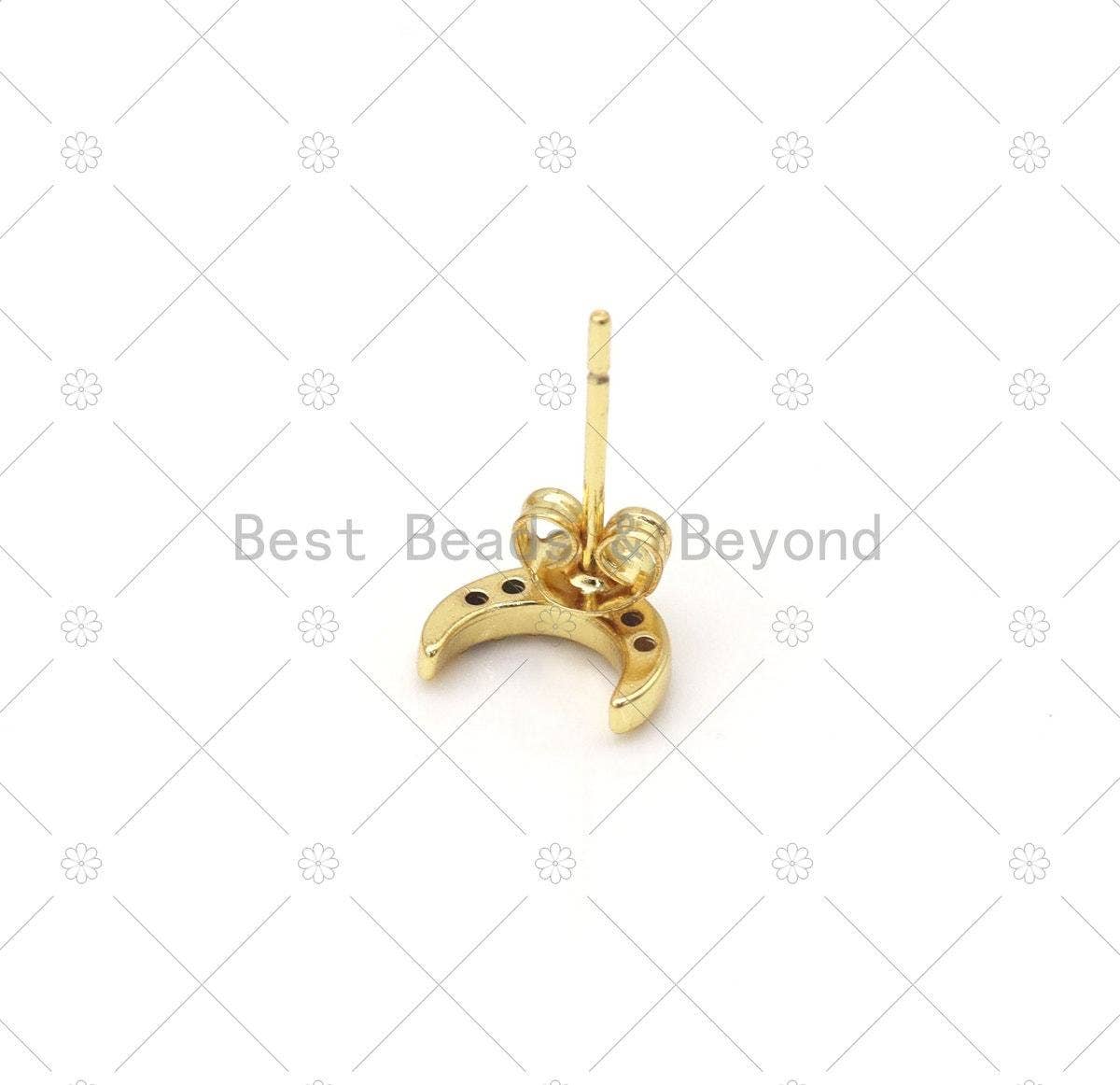 CZ Cresent Moon Shape Stud Earrings, Sku#LK515