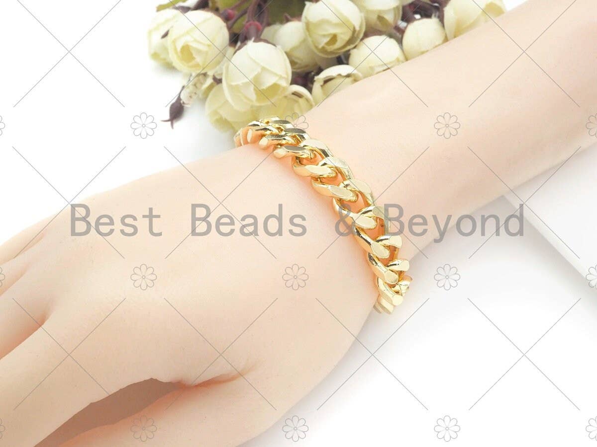 11x14mm Black/Gold High Quality Large Heavy Flat Curb Chain, Diamond Cut Bold Curb Chain, Cuban Heavy Metal Chain, sku#M394