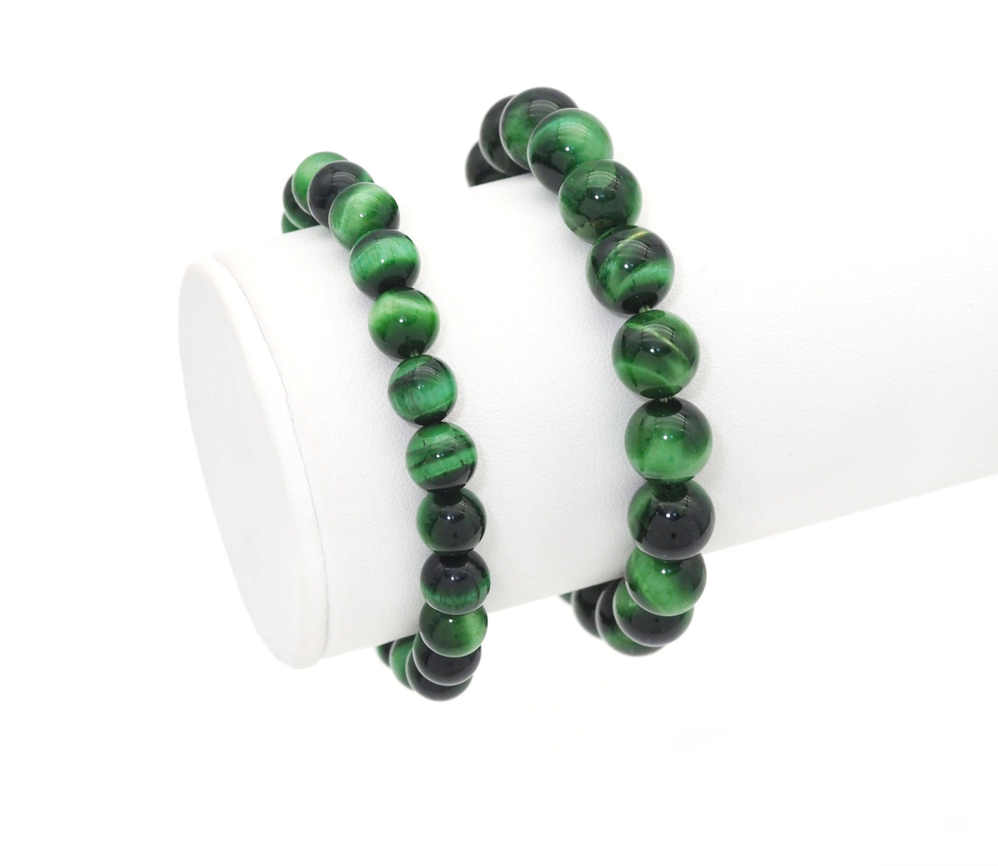 Natural Green Tiger Eye Round Smooth Stretchy Bracelet, Sku#
