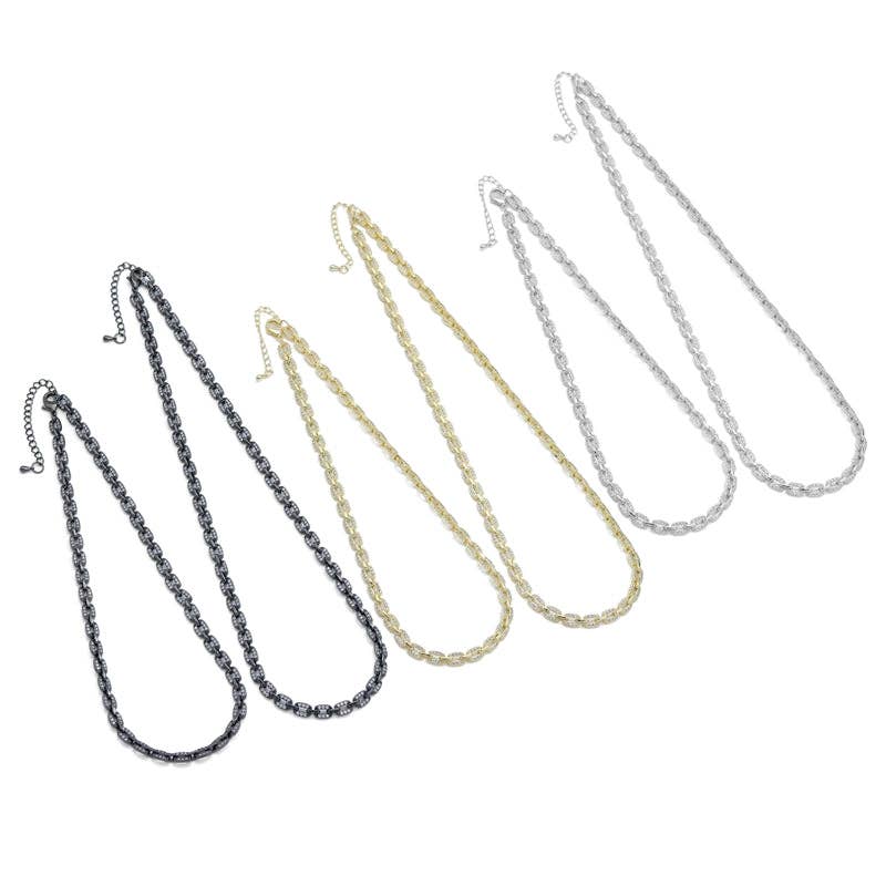 CZ Rectangle Chain Necklace, Sku#EF600