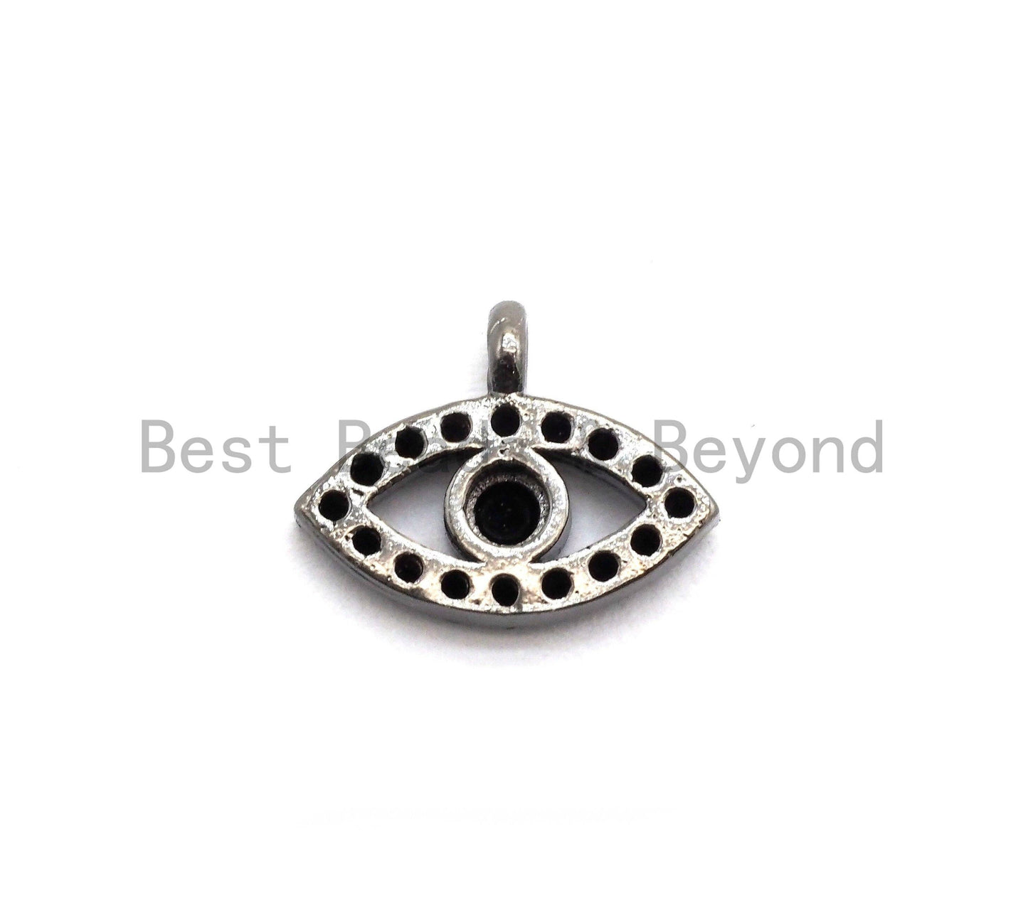 Micro Pave Black CZ Pave On Black Evil Eye Charm Beads, Cubic Zirconia Paved Evil Eye Charm, 8x11mm, sku#B102